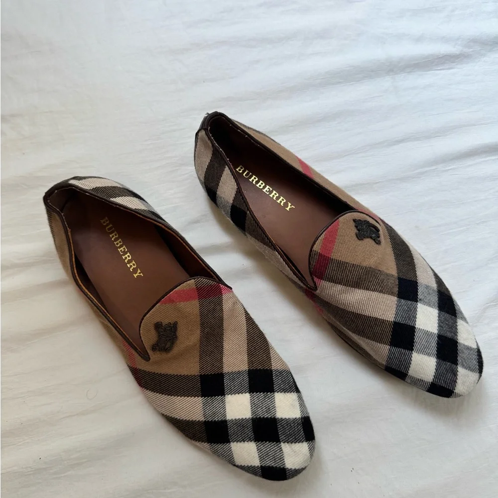 Burberry Women's Plaid Loafers - Beige and Black - Picture 1 of 7